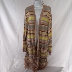 NEW Wonderly Womens Multi Color Long Cardigan Sweater Open Front Size XL Boho